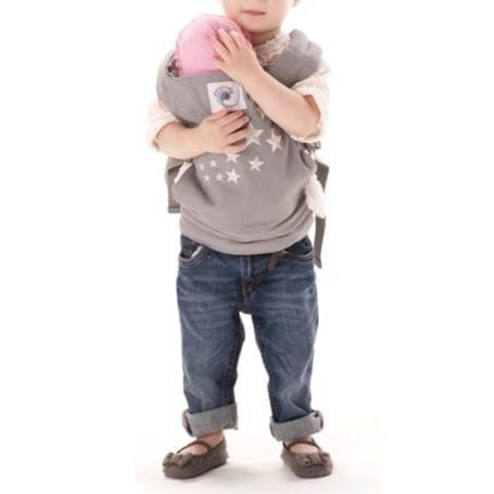 ErgoBaby Doll Carrier for Kids to Wear - Grey Cotton Canvas Embroidered Stars